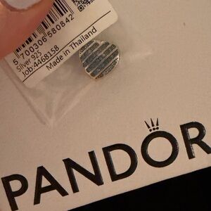 Pandora Silver Heart Charm with Blue Stripes